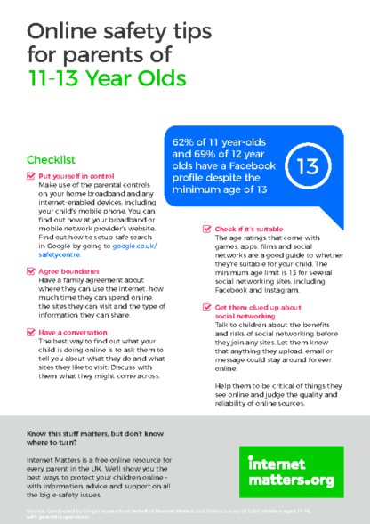 Online Safety Tips for Parents of 11-13 Year Olds