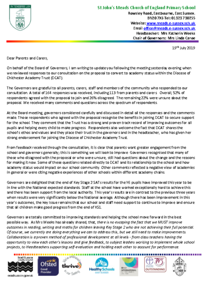 Chair’s Letter to Parents 19/07/2019