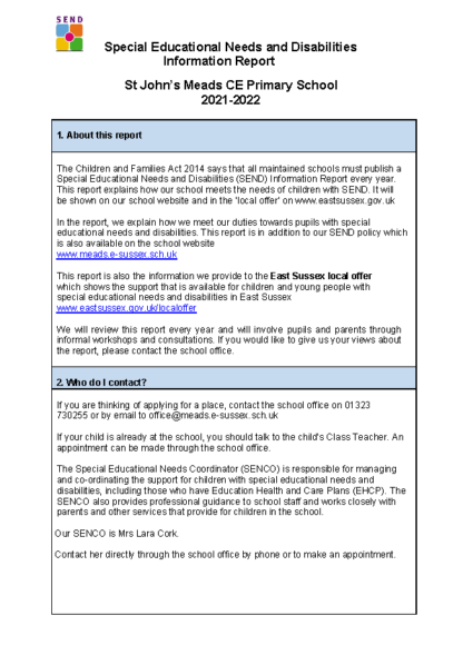 SEND Information Report 2021-22